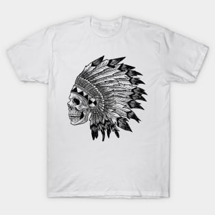 Tribal Skull, Skull And Feather T-Shirt